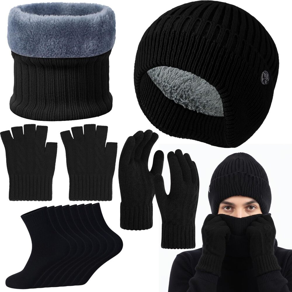 7258 8 Pcs Winter Accessories Homeless Beanie Warm Knitted Earflap Scarf